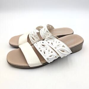 LifeStride Poppy Strappy Sandals Bright White Shimmer Fabric Size US10M EU41
